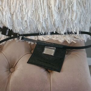 Michael Kors Black Embossed Leather Waist Pouch with Silver Plate